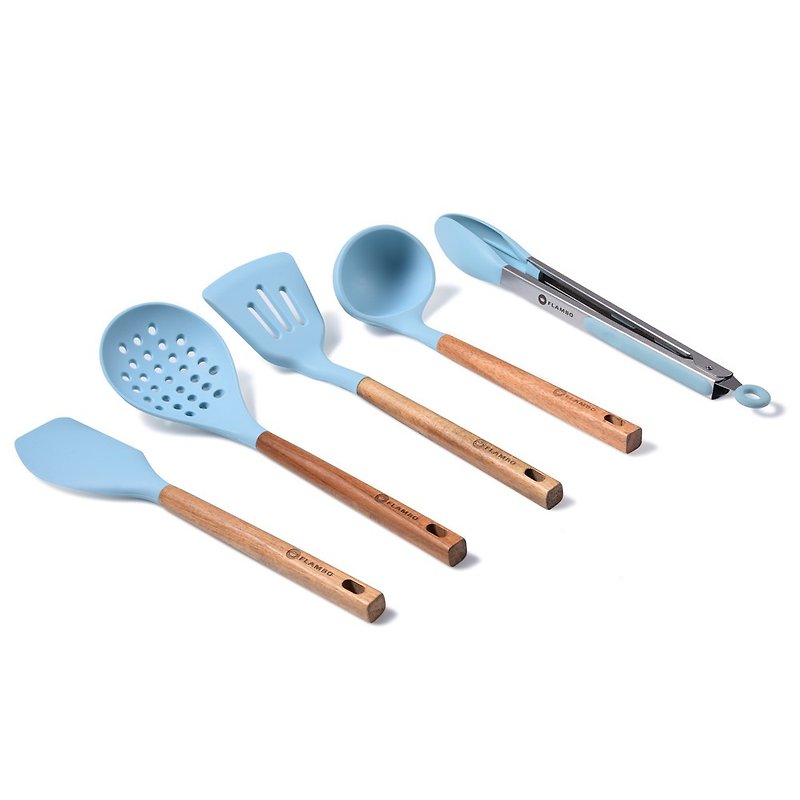 矽膠料理配件5件組 | 廚房配件 | Flambo - 湯勺/鑊鏟 - 矽膠 藍色