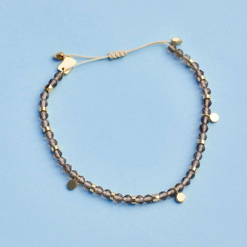 Pura Vida American Handmade Smoky Quartz Gold Beaded White Wax Cord Adjustable Surf Bracelet - สร้อยข้อมือ - วัสดุอื่นๆ สีนำ้ตาล