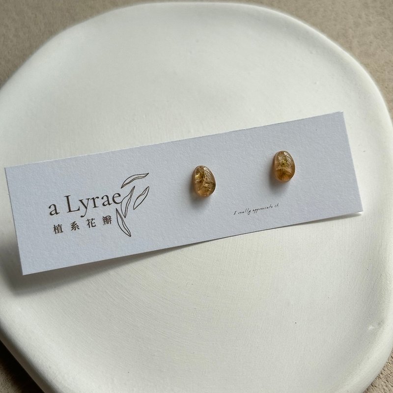 Ear pin type earrings ear pin plated 14K gold jelly beans series thick milk tea handmade jewelry - Earrings & Clip-ons - Other Materials Brown