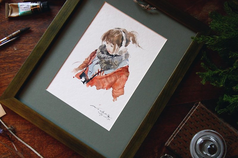 English watercolor hand-painted single custom painting - ภาพวาดบุคคล - กระดาษ สีแดง
