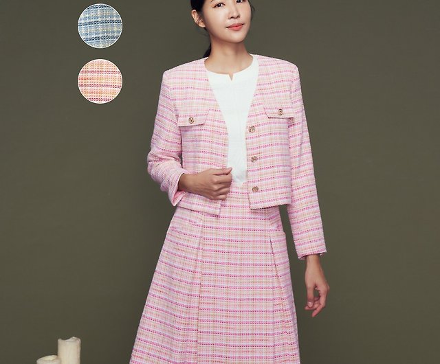 MEDUSA】Pastel Tweed Padded Chanel Jacket - Pink / Blue - Shop medusatw  Women's Blazers & Trench Coats - Pinkoi