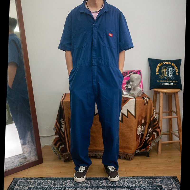 DICKIES blue A short-sleeved overalls COVERALLS vintage second-hand - กางเกงขายาว - ผ้าฝ้าย/ผ้าลินิน สีน้ำเงิน