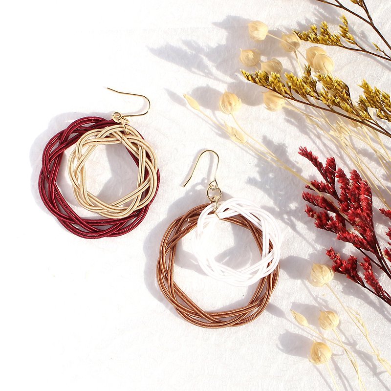 japanese style pierce earring / mizuhiki / japan / accessory / circle / autumn - 耳環/耳夾 - 絲．絹 咖啡色