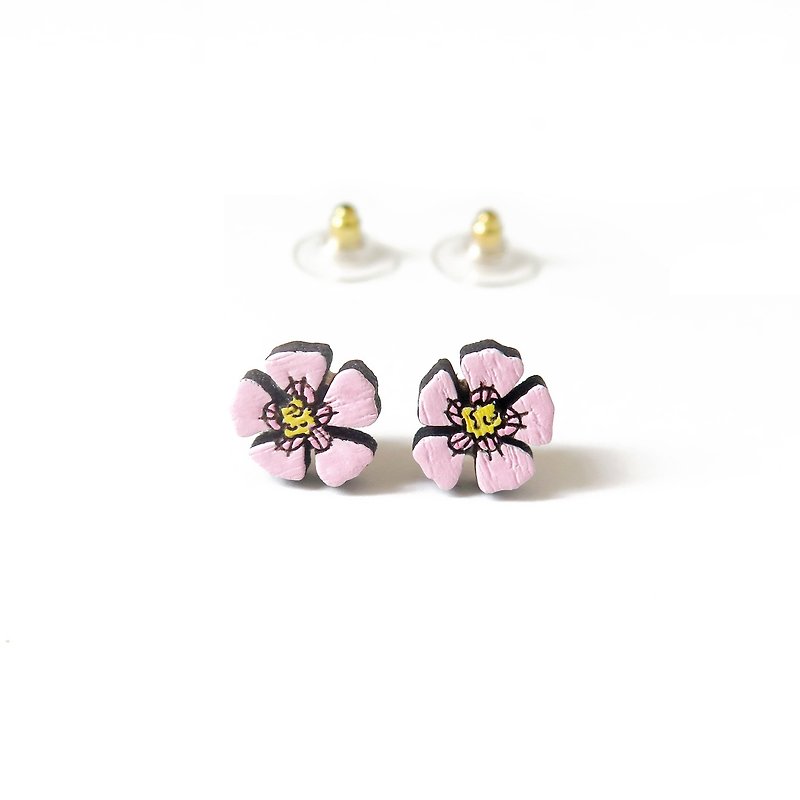 Wooden earring cosmos - Earrings & Clip-ons - Wood Pink