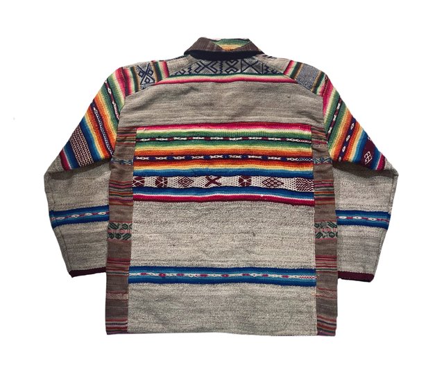 Vintage Mexico Aztec Pattern Jacket Handmade Mexican Braided Totem