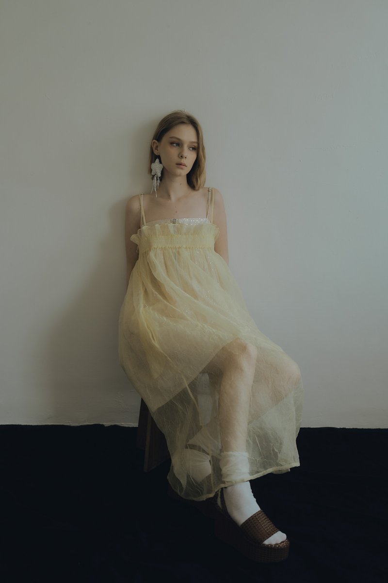 Lemon Organza Pocket Dress 檸檬黃歐甘紗洋裝 - 洋裝/連身裙 - 聚酯纖維 黃色
