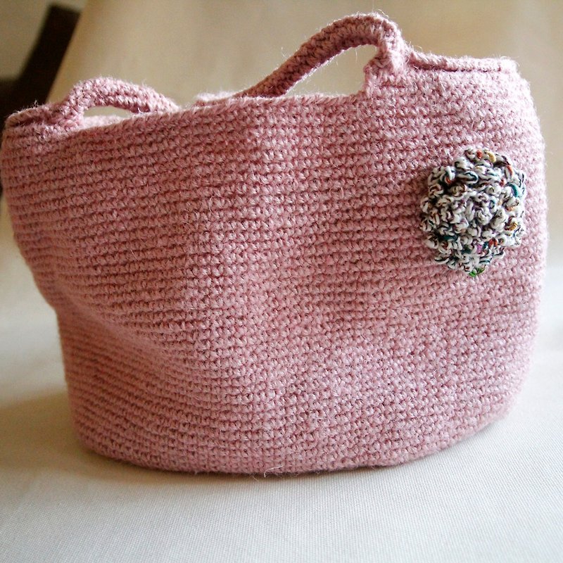 Wool knitted handmade gift, gorgeous hydrangea/fireworks pink Linen rope hand knitted bag - Handbags & Totes - Other Materials Pink
