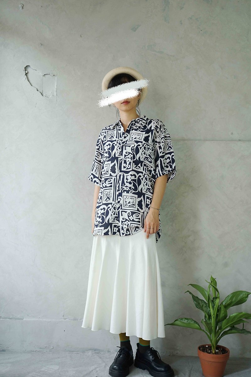 Vintage Treasure Hunt - temperament summer white cotton Linen skirt eighth wave - Skirts - Polyester White