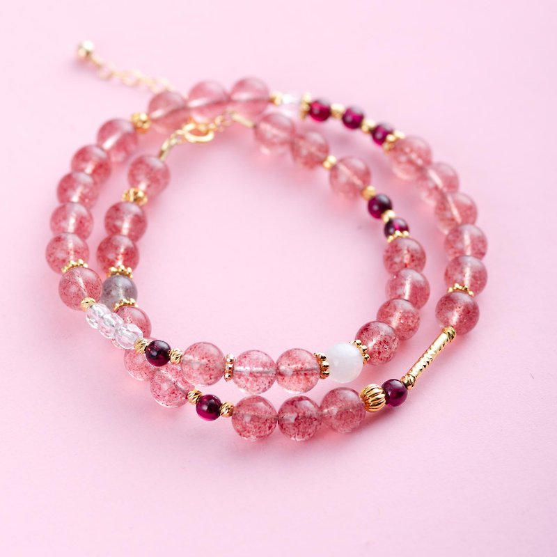 Strawberry Rose Quartz, Moonstone, Labradorite Gemstone Crystal Bracelet - Bracelets - Crystal Pink