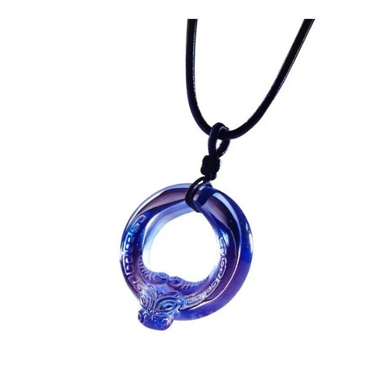 Dream-fulfilling zodiac ox necklace (including Chinese knotted rope) bronze pattern Ruyi pattern makes dreams practical and dreams come true - Necklaces - Glass 