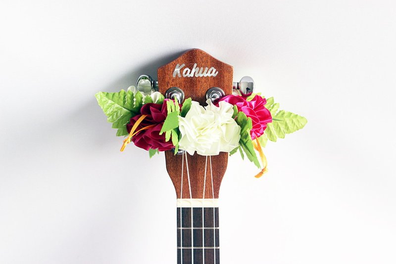 Ukulele lei /  pink hibiscus, Ukulele gifts, Ribbon leis - 吉他配件 - 棉．麻 粉紅色