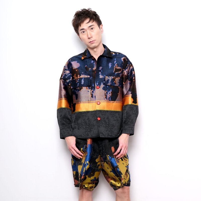 TIMBEE LO 黑色銀河花紋暗花寬鬆多袋外套 香港設計師品牌 可訂制 - 男夾克/外套 - 尼龍 多色