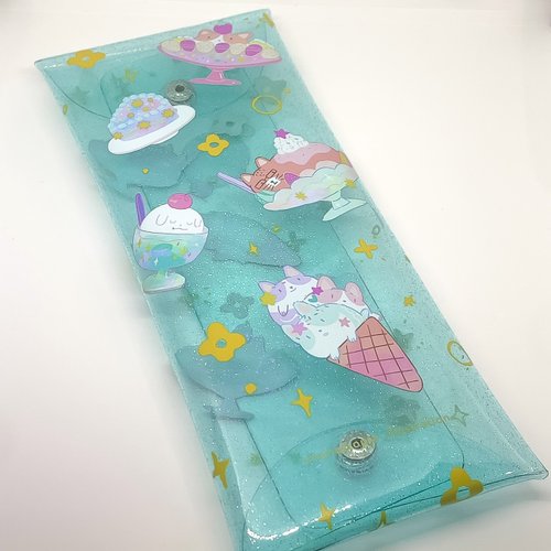 Charlottopia 絢空間 夏日湖水綠透明閃亮PVC多用錢包筆袋