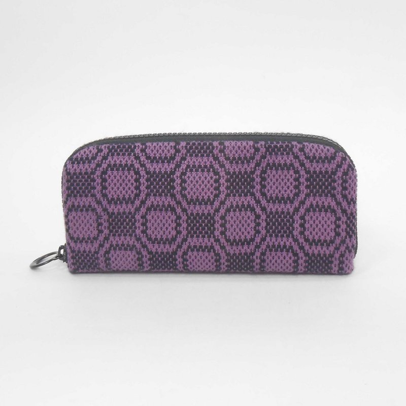 Handwoven long clip 12-black x pink purple - Wallets - Cotton & Hemp Purple