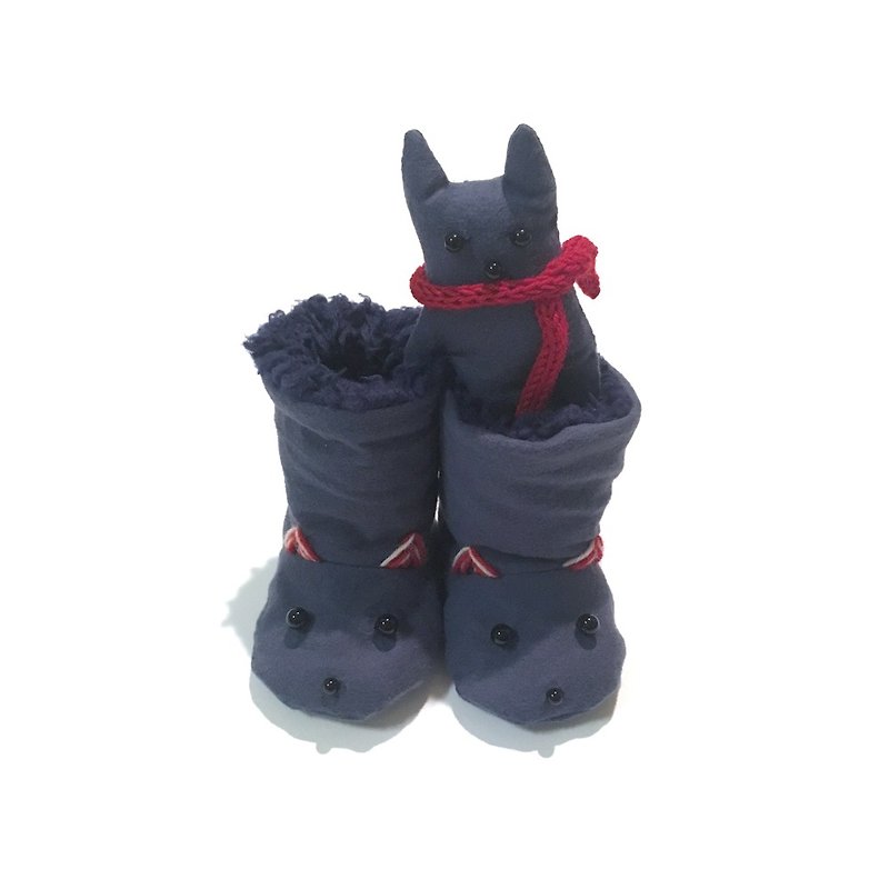 Booties of the babygift cat     Navy-blue - Baby Shoes - Cotton & Hemp Blue