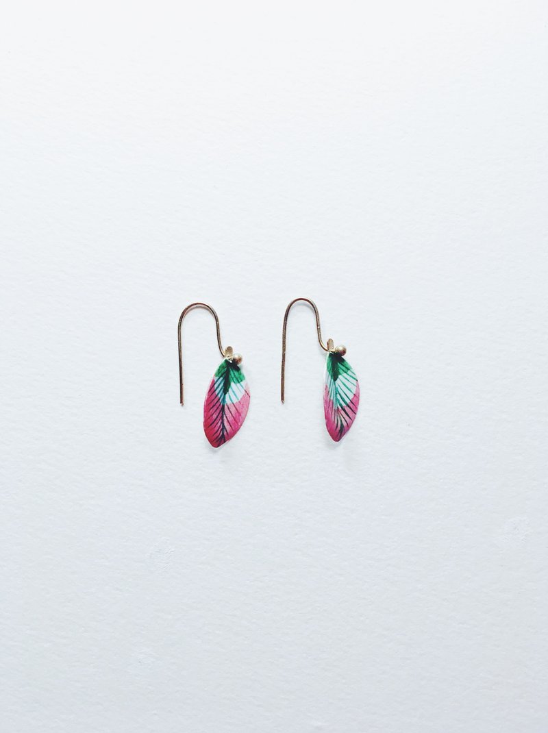 Hand-painted earrings-leaves - ต่างหู - ทองแดงทองเหลือง สึชมพู