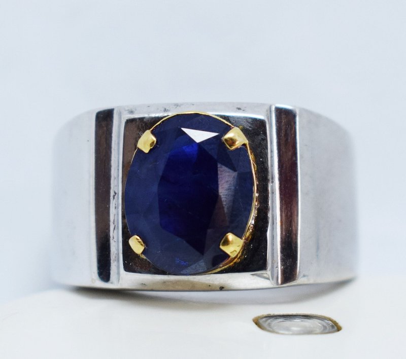 カシミールサファイアリング ダークブルーサファイア メンズリング 本物の宝石 - リング・指輪 - 宝石 ブルー