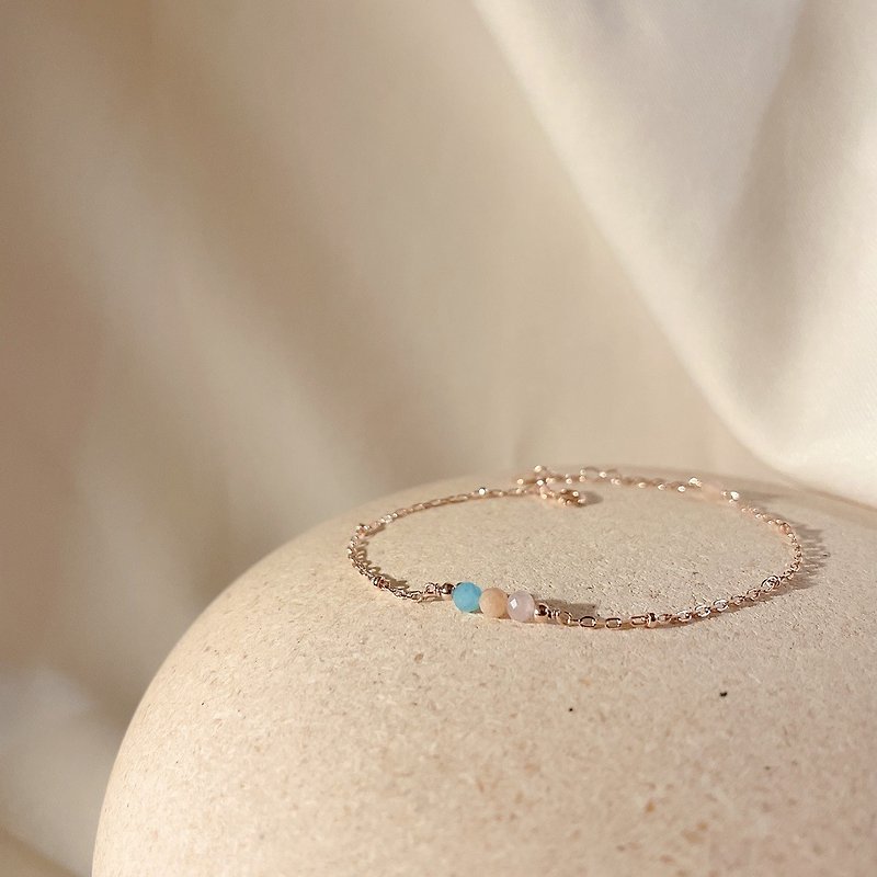 Sterling silver Stone& peach moonlight & pink crystal Gemstone braceletNatural stone braceletCrystal bracelet - Bracelets - Crystal 