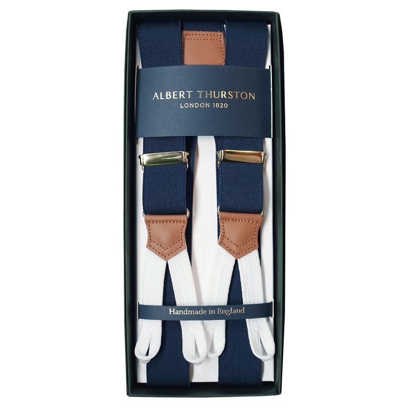 Made In England Albert Thurston Navy Braces Suspenders since 1820 - Belts - Genuine Leather Blue