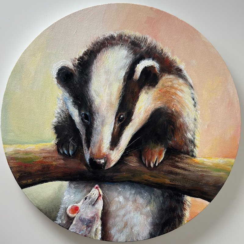 Original painting Badger, Forest, Animal art, Animals lover gift, Woodland art - 壁貼/牆壁裝飾 - 棉．麻 多色