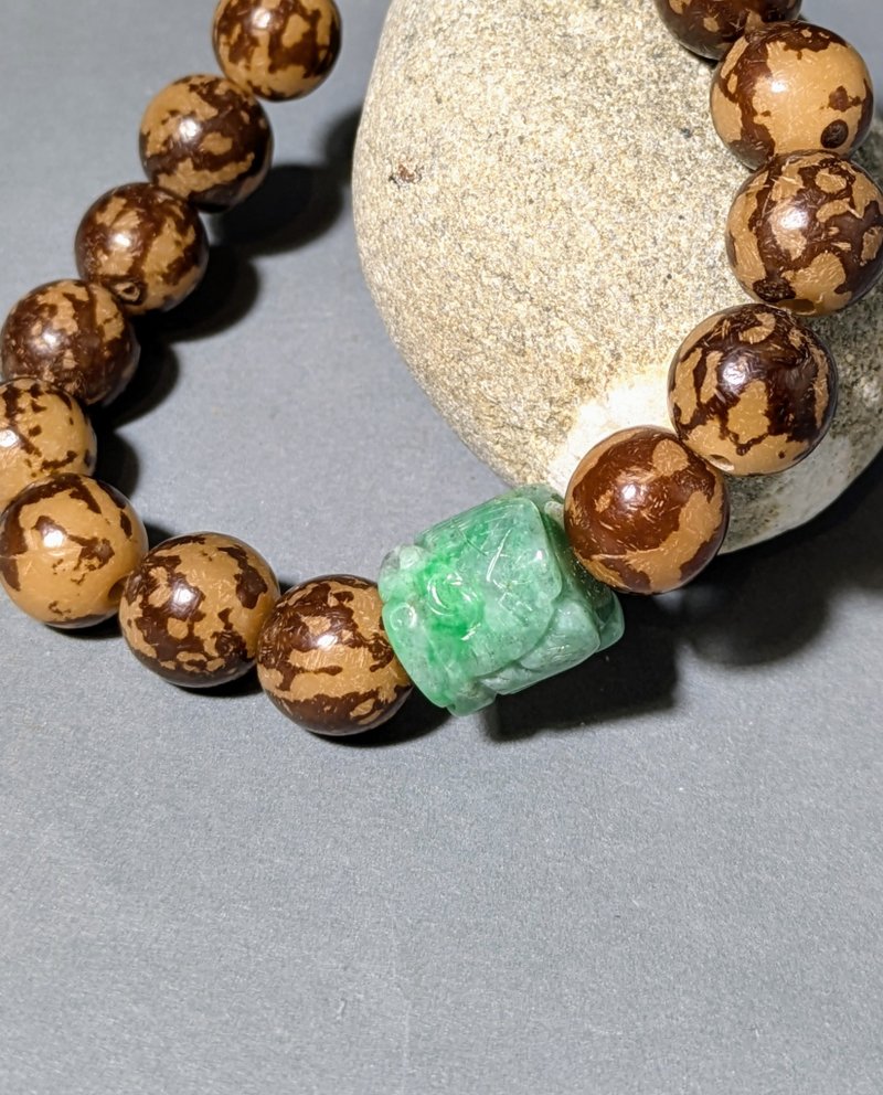 Bracelet beaded natural Burmese jadeite dragon column bucket beads bodhi beads birthday gift lover gift - สร้อยข้อมือ - เครื่องเพชรพลอย สีเขียว