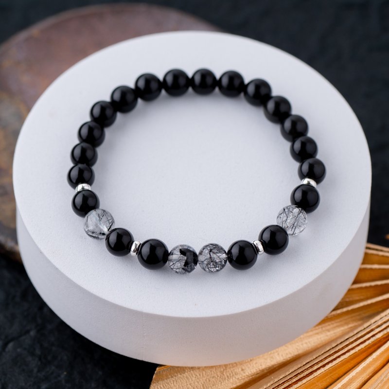 Obsidian Series 8mm Obsidian Black Hair Crystal Single Layer Bracelet - Bracelets - Semi-Precious Stones Black