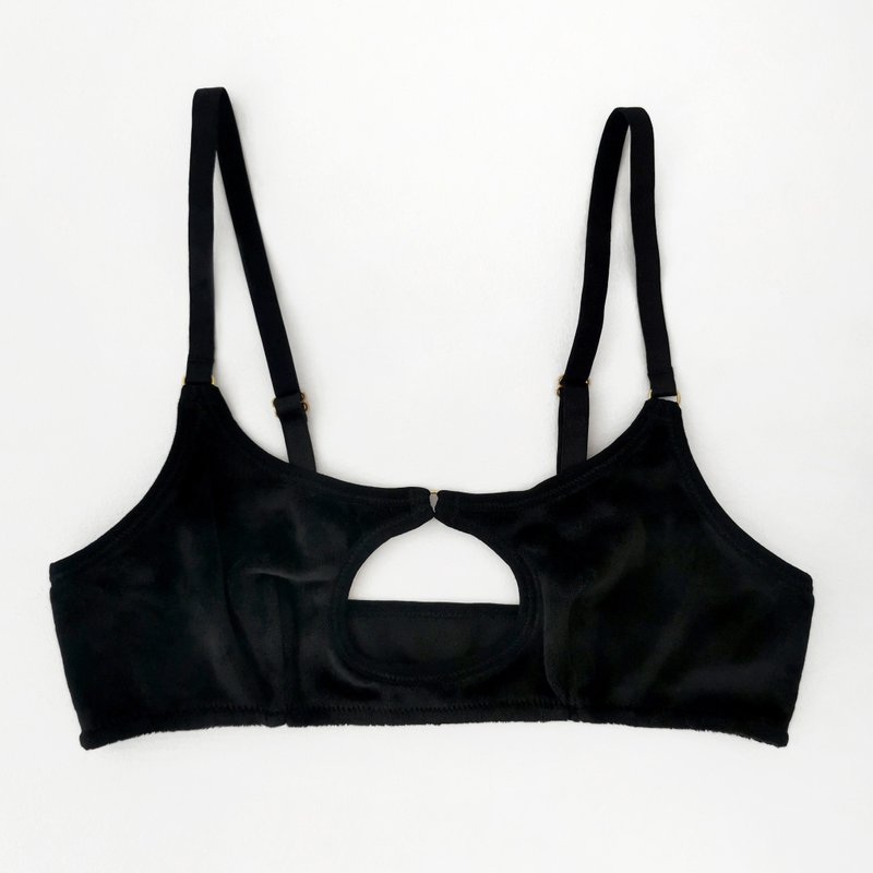 Black velvet top - Cotton cut out bra - Sexy lingerie - Women's Underwear - Cotton & Hemp Black