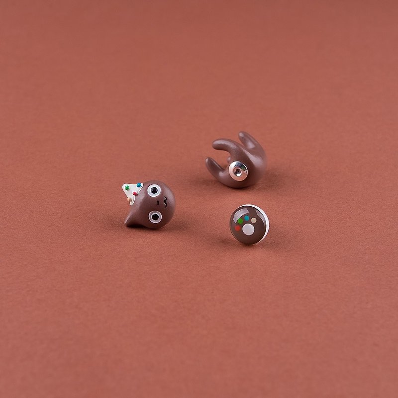 Cookie Cat Earrings - Polymer Clay Earrings, Fake Gauge / Fake Plug /Kawaii Gift - ต่างหู - ดินเหนียว สีนำ้ตาล