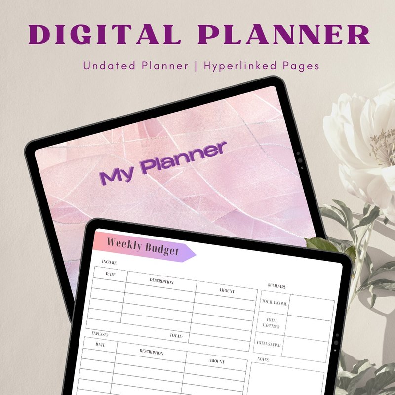 Undated Landscape Digital Planner Violet digital planner goodnotes Hyperlinks - 電子手帳及素材 - 其他材質 
