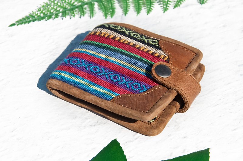 Woven stitching leather short clip short wallet purse woven short clip - ethnic style Sarah desert - Wallets - Genuine Leather Multicolor