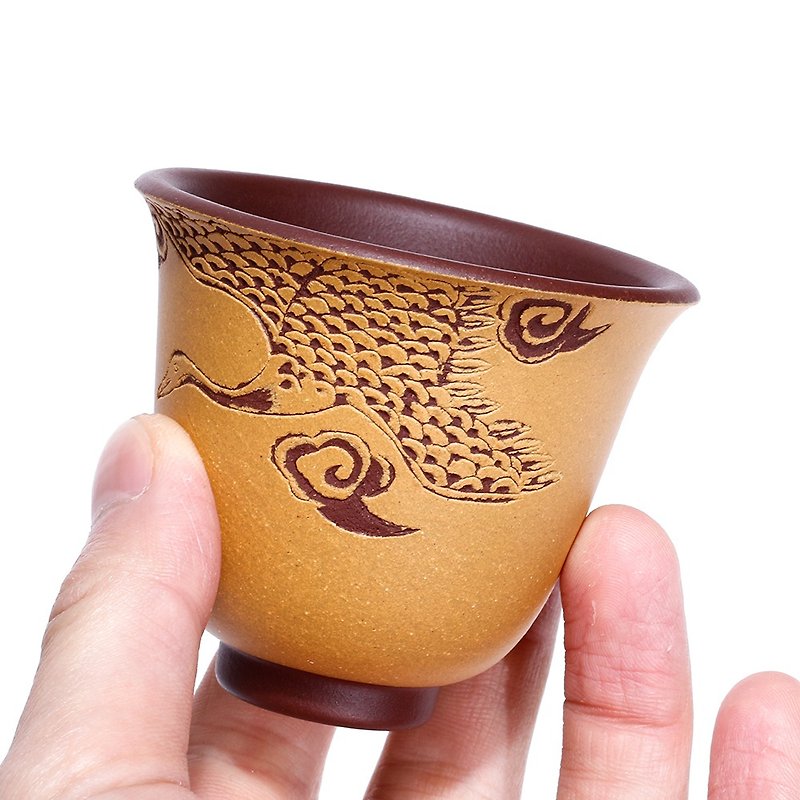 Gift Gift Phoenix Cloud Cup Yixing Zisha Cup Tea Art Old Duan / Purple Clay 100cc - Teapots & Teacups - Pottery 