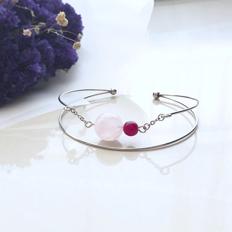 Love Bracelet Pink Crystal Rose Carnelian Bracelet Bracelet (English letters/hearts can be added) - Bracelets - Crystal Pink