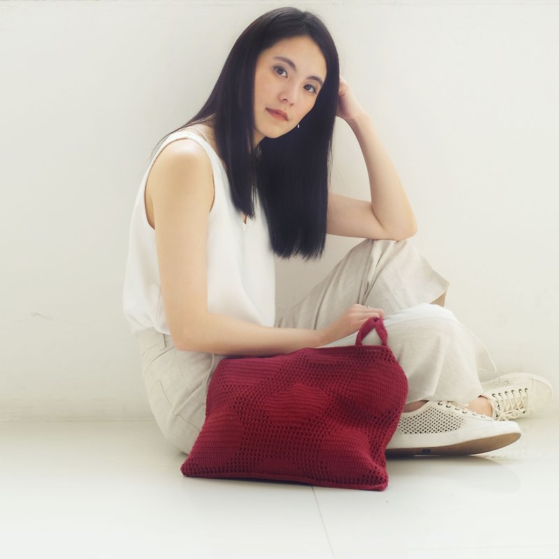 Crochet Polka Dot Tote Bag | Maroon - 手袋/手提袋 - 其他材質 