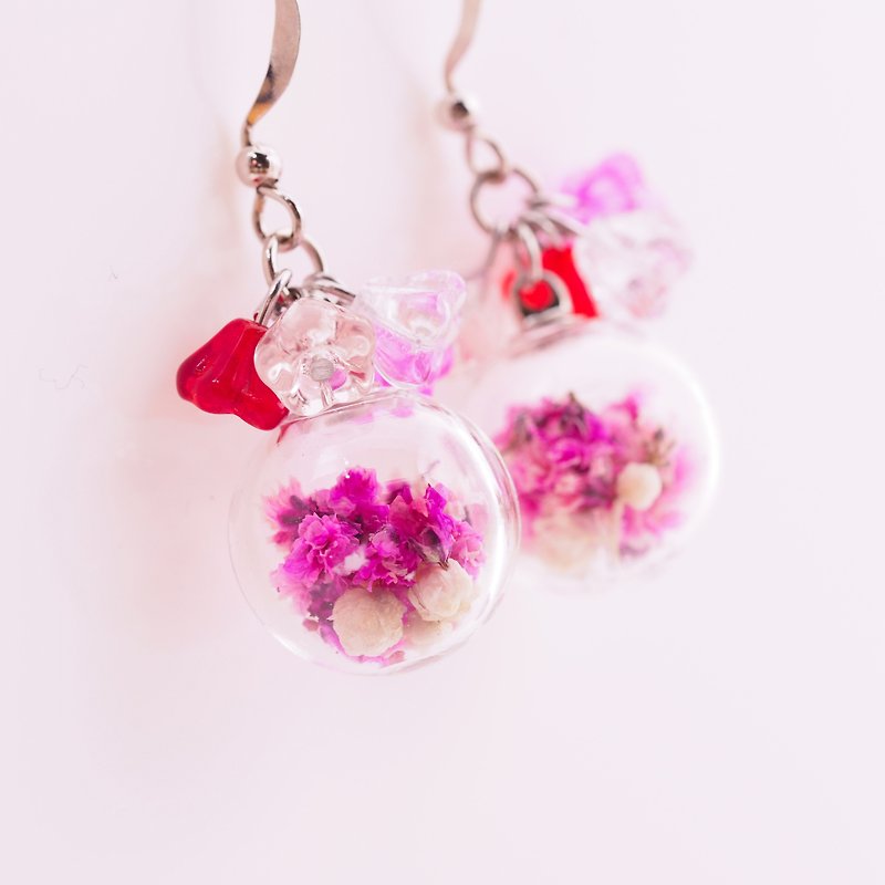OMYWAY Handmade Dried Flower -  Artificial Glass Beads earrings 1.4 - ต่างหู - แก้ว สีแดง