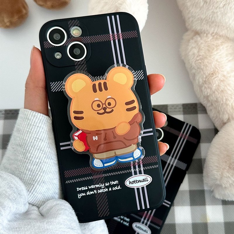 Tiger iPhone16/15/14/13/12/11 protection case acrylic smart tok set - 手機殼/手機套 - 矽膠 黑色