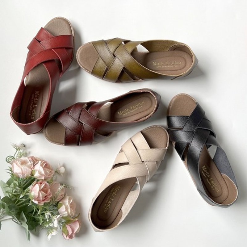 Relaxed slimming sandals in natural hand-dyed vegan leather 2609 - Women's Casual Shoes - Genuine Leather 