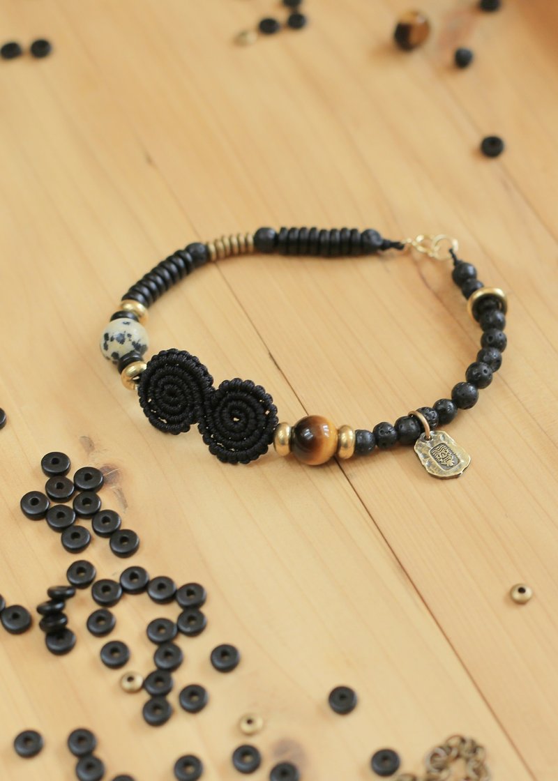 No.8-Original & Black Gold | Stone Brass Ebony Stone Braided Rope | Retro Personality - สร้อยข้อมือ - เครื่องประดับพลอย 