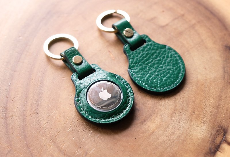 Genuine Leather Keychains Multicolor - Apple Airtag Leather case (GREEN)