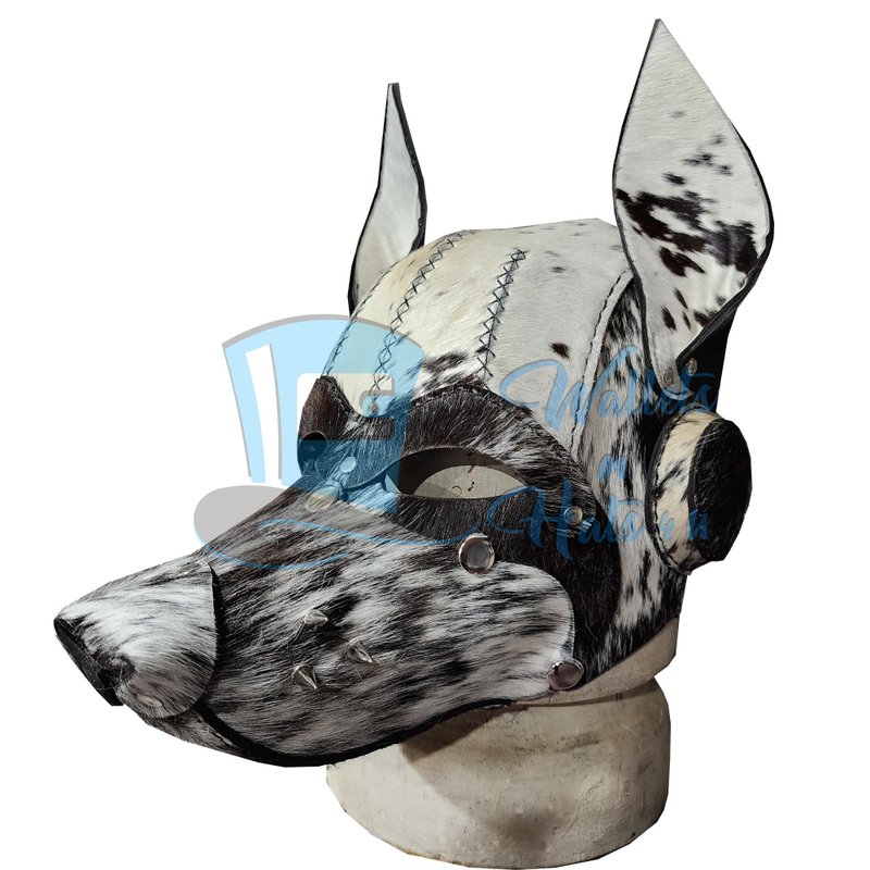 Handmade Leather Wolf Mask – Hair-On Cowhide Mask for Festival & Cosplay - Face Masks - Genuine Leather Black