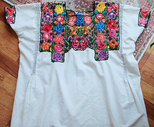 Spring Flowers Authentic Hand embroidered Blouse from Guatemala 
