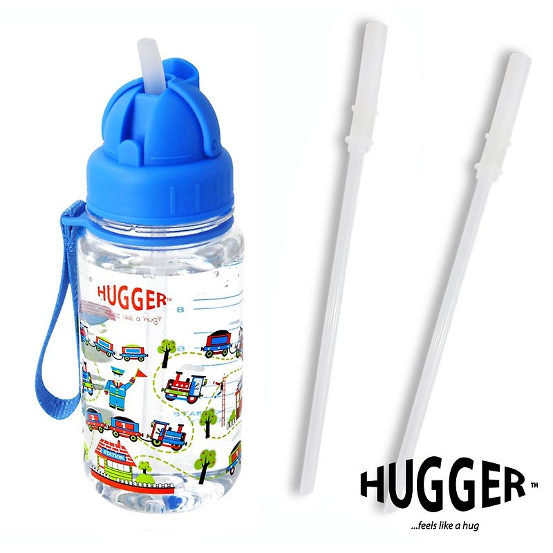HUGGER 兒童吸管水壺 嘟嘟火車350ml Tritan無毒材質 附替換吸管 - 兒童餐具/餐盤 - 其他材質 藍色