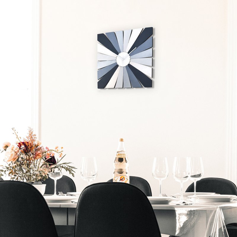 TimeBlend Ebony and Ivory silver wall clock, European handmade clock - Clocks - Wood Silver