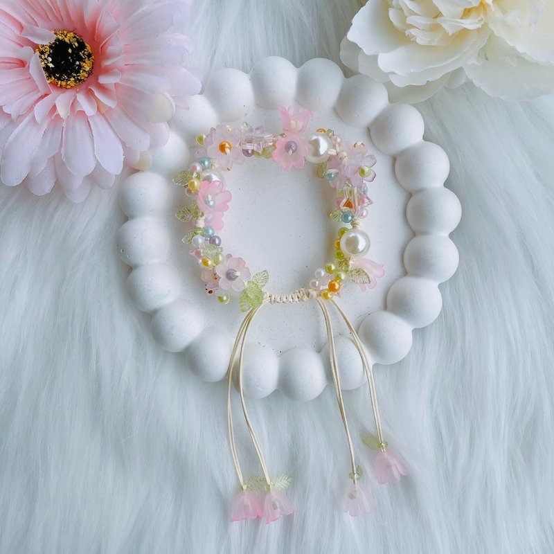 Flower lover Bracelet, Waxed Cord, Adjustable Size | Handmade Bracelet, Pastel Style - 手鍊/手環 - 貴金屬 