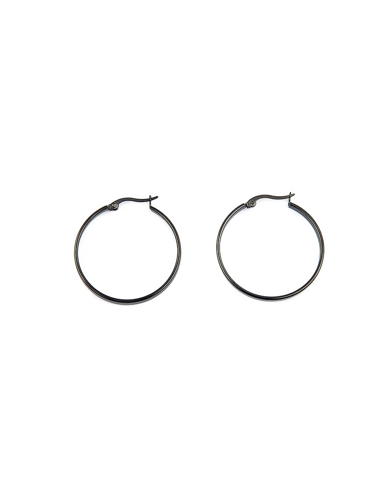平面C形耳環(鋼製) Flat C-type Earring (亮黑/亮銀/亮金/玫瑰金) - 耳環/耳夾 - 其他金屬 銀色