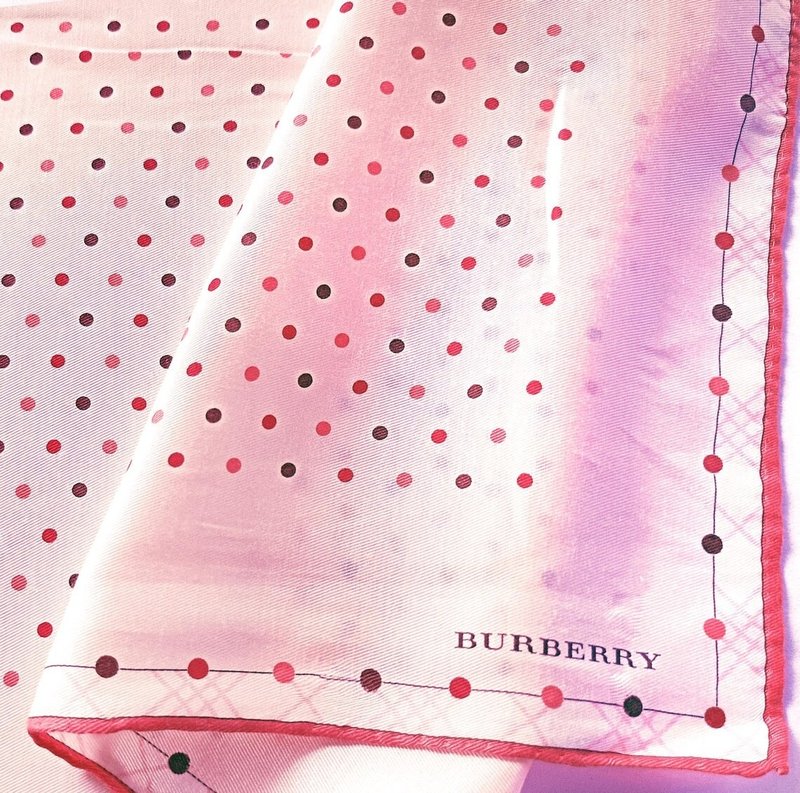 Burberry Vintage Scarf Polka Dot Pink 22.5 x 22.5 inches - 絲巾 - 棉．麻 粉紅色