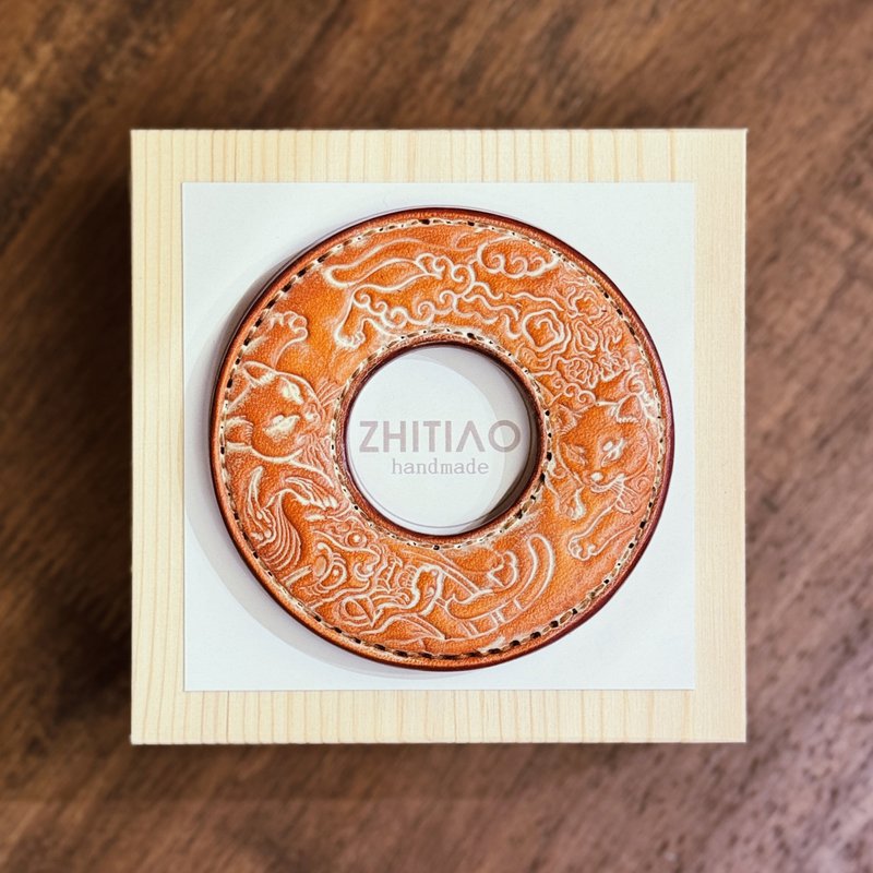 原創手工製作牛皮劍道刀鐔 貓侍武者 霧蠟黃棕 劍鍔 Tsuba - 運動配件 - 真皮 橘色