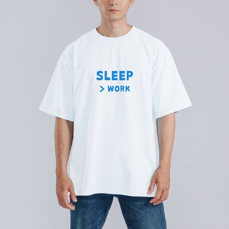 SLEEP WORK 睡覺比工作重要 衣服 落肩 寬版 T恤 涼感衣 排汗 白T - 男 T 恤 - 棉．麻 多色