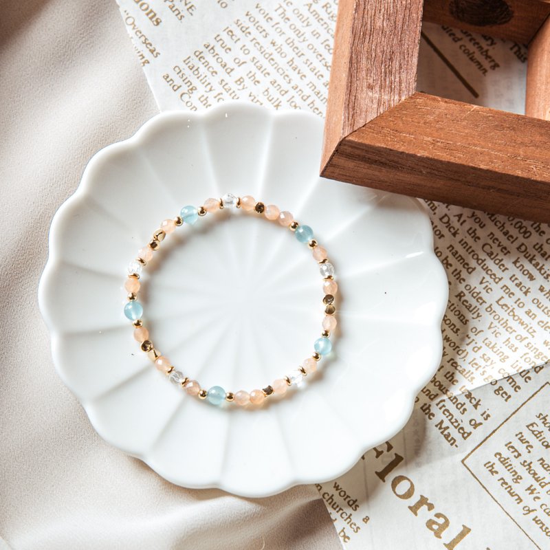 Sunset Blue Orange Moonlight-Aquamarine-White Crystal-14k Gold Material Mother's Day Gift Customized - Bracelets - Other Metals Orange