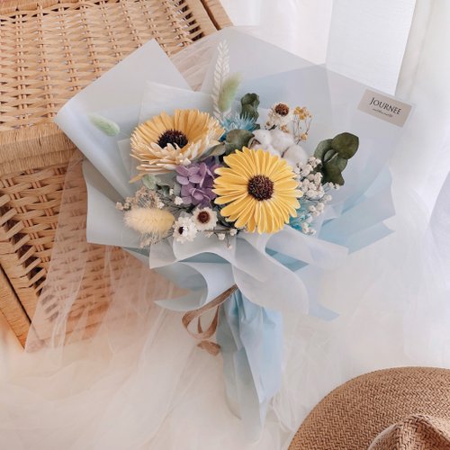 journee Journee 藍色系畢業花束乾燥花束 太陽花向日葵索拉花禮物