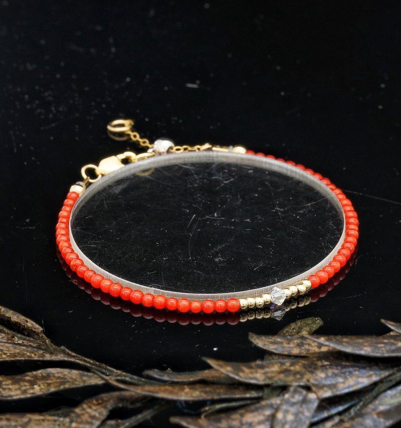 1/20 14K Gold Filled  2mm Corallo Rosso Mediterraneo Bracelet with Japan Cenfill - Bracelets - Other Materials 